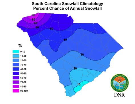 Yearly Chance Of Snow Map South Carolina Attractions Snow Map South