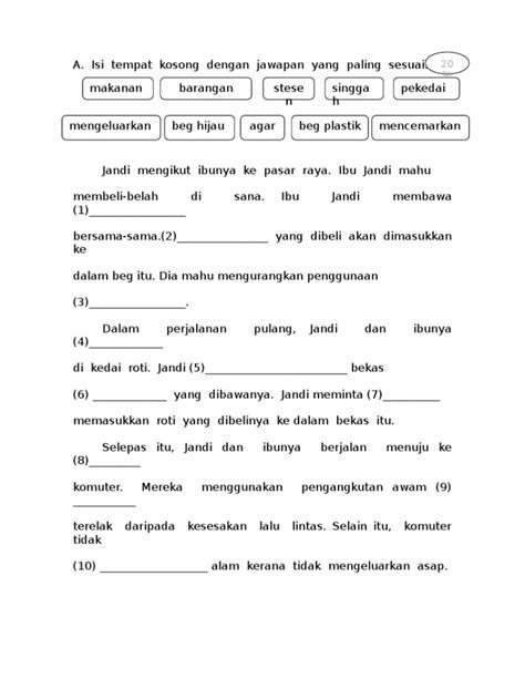 Ujian Akhir Tahun KSSR Tahun 1 Bahasa Melayu Pemahaman  PDF