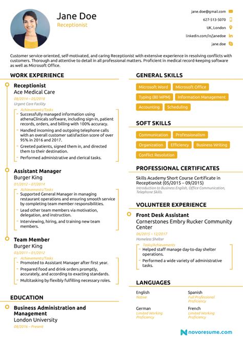 Receptionist Resume Sample Job Description Skills And Tips Receptionist