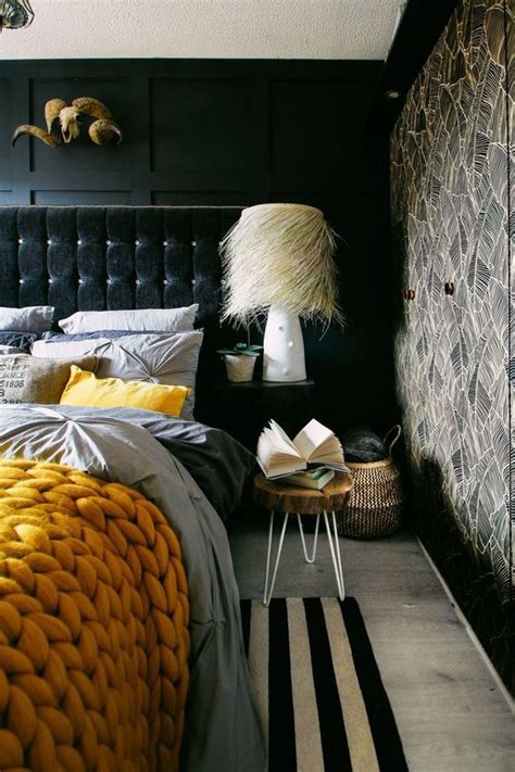 The Mustard Chunky Knit Blanket Adds A Pop In This Dark And Moody