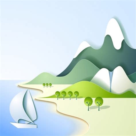 Sea And Mountain Landscape Vector Freevectors