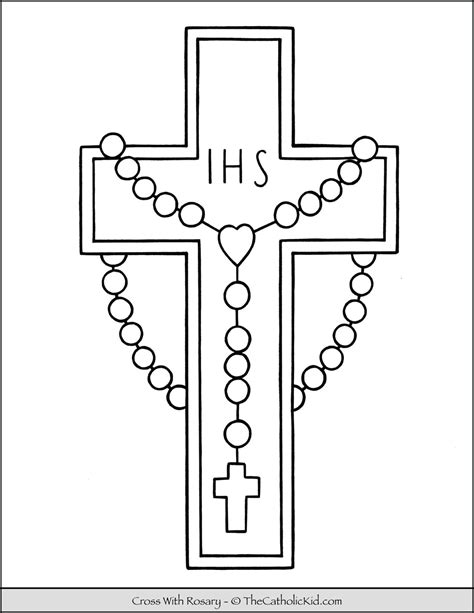 8.5 x 11 printable pdf coloring page. Cross With Rosary Coloring Page - TheCatholicKid.com ...