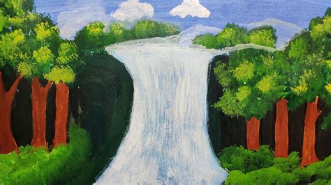 Easy Waterfall Landscape Painting Tutorial For Beginners Painting Art