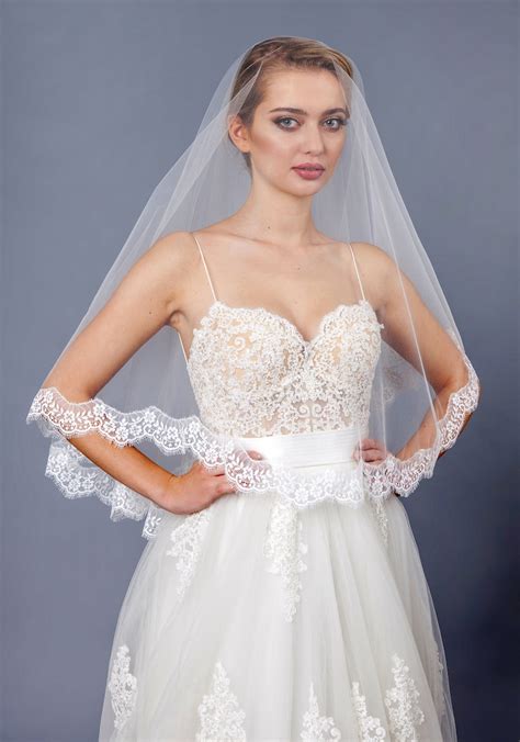 Double Lace Bridal Veil Lace Wedding Veil White Ivory Soft Etsy
