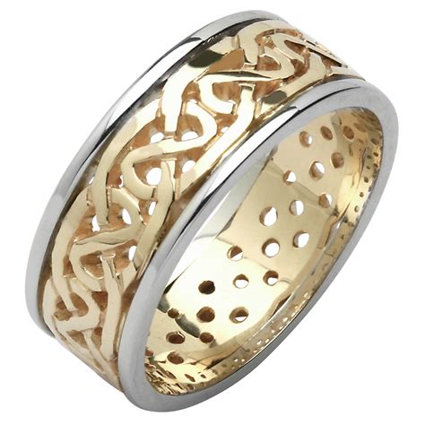 Fdor175 Irish Wedding Band Mens Sheelin White Yellow Gold Celtic Knot Ring 