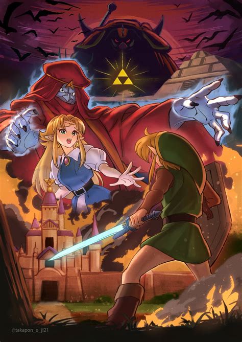 Link Princess Zelda Ganondorf And Ganon The Legend Of Zelda And 1 More Drawn By Takapon O