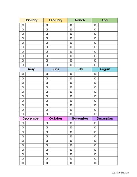 Blank Monthly Checklist Printable Calendar Template P
