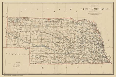 Nebraska 1890 General Land Office Old State Map Reprint Old Maps