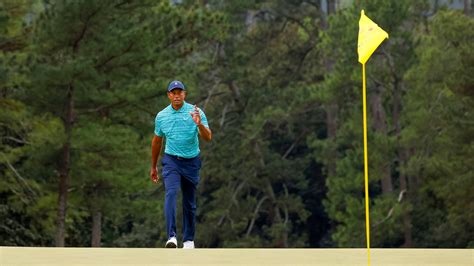Masters Champion Tiger Woods Walks To The No 18 Green During The