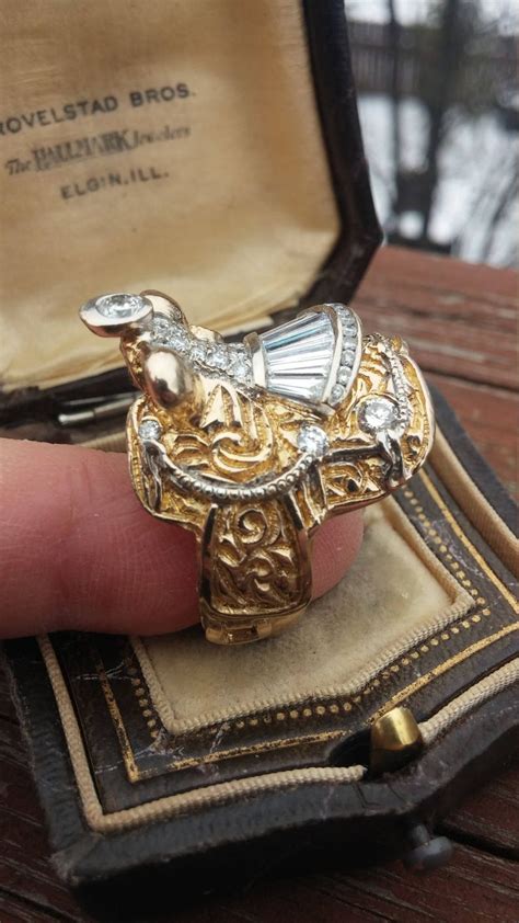 14k Gold Diamond Mens Horse Saddle Ring 34 Grams Unique Etsy