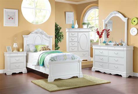 Headboard legs have four height options to grow with your child. Estrella Collection White Finish Dresser & Mirror | Girls ...