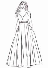 Coloring Gown Ball Printable Dress Supercoloring Paper sketch template