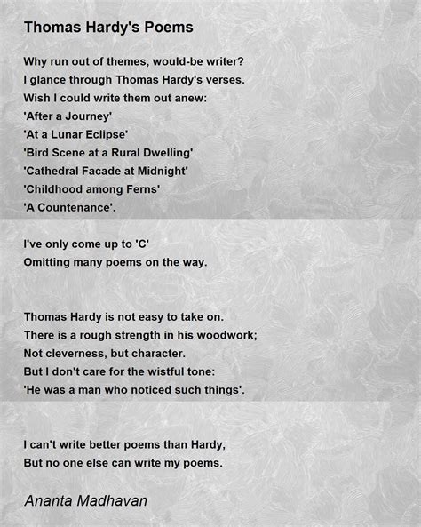 Thomas Hardys Poems Thomas Hardys Poems Poem By Ananta Madhavan