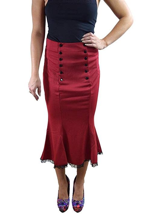 vintage style retro sailor double button tulip pencil skirt red re… skirts high waisted