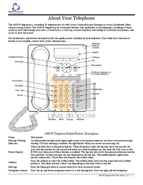 Pdf Manual For Avaya Telephone One X 1608