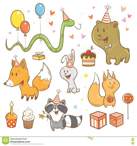 Cartoon Birthday Set Stock Vector Illustration Of
