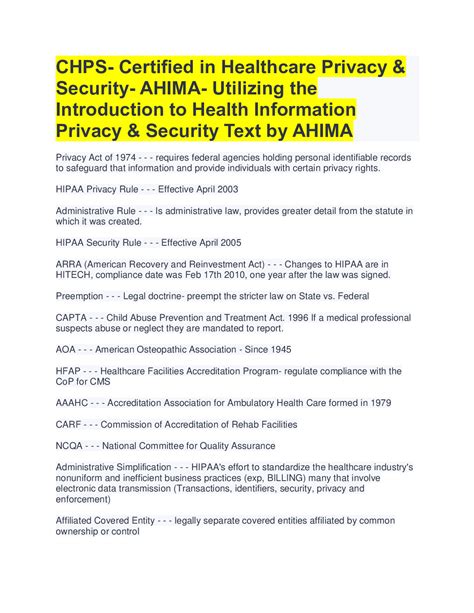 Chps Certified In Healthcare Privacy And Security Ahima Utilizing The