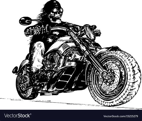 Hand Drawn Skeleton Rider On Motorcycle Royalty Free Vector