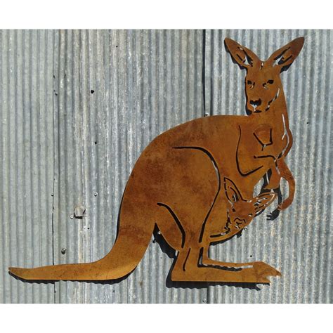 Kangaroo And Joey Metal Wall Art Old N Dazed