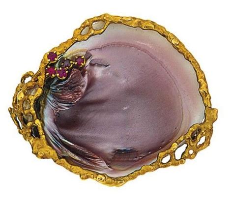 Gold Ruby Set Shell Brooch By Grima 1972 Sieraden Juwelen