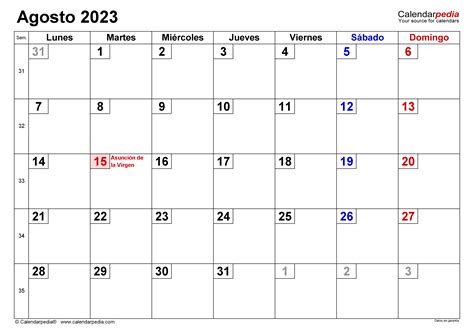 Calendario Agosto En Word Excel Y Pdf Calendarpedia