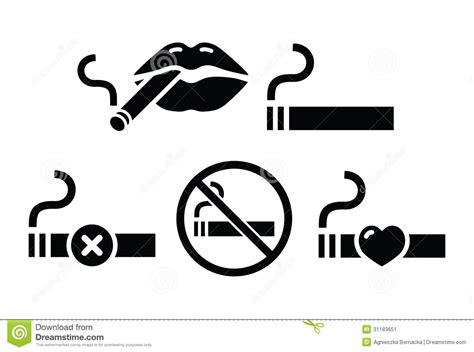 No smoking sign black and white. Lips With Ciagarette, No Smoking Icons Set Stock ...