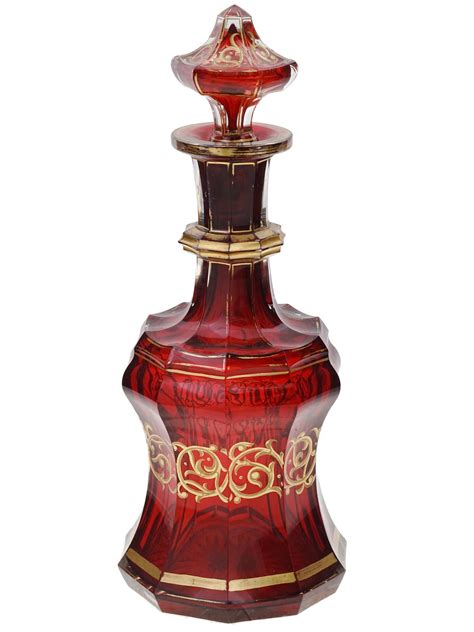 At Auction Antique Bohemian Gilt Ruby Red Glass Decanter