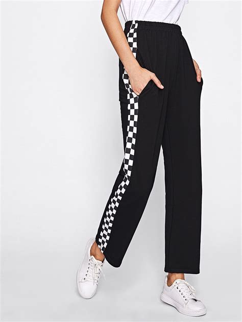 Shop Side Checked Pants Online Shein Offers Side Checked Pants And More