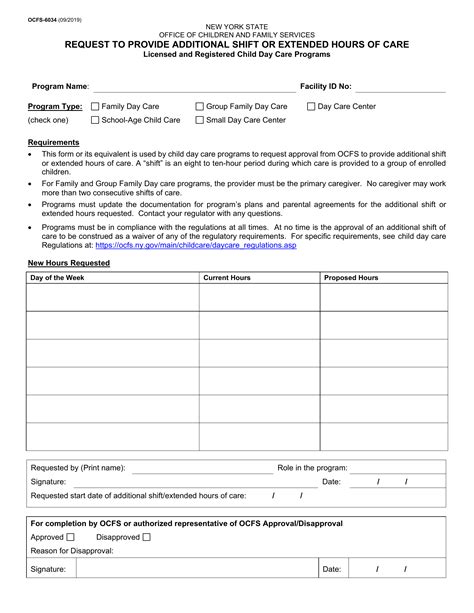 Ocfs 6034 Request To Provide Additional Shift Of Care Forms Docs