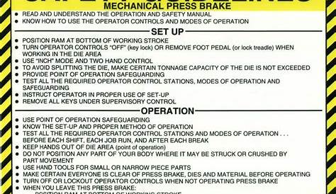 press brake safety guidelines