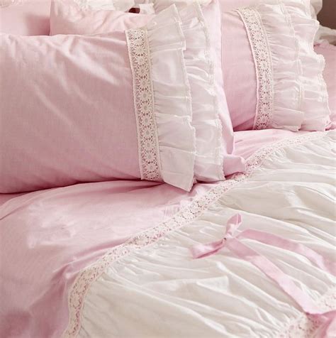 Ruffle Lace Edge Pink Bed Set Girls Twin Full Queen King Luxury Princess Fashion Bedcloth