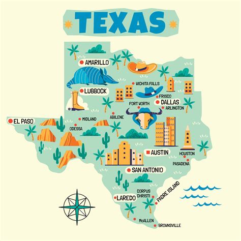Hand Drawn Illustration Of Texas Map With Tourist Destinations 2860451