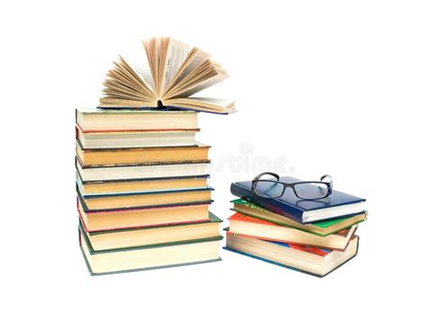 Stack Of Books And Glasses On A White Background Stock Image Image Of Book Stacked 20319543