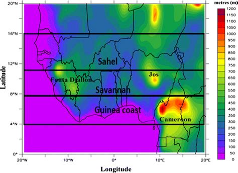 Study Domain Showing West Africa Topography And The Regions Designated