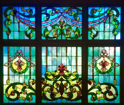 Art Nouveau Stained Glass Window Six Panel Glass Window Art