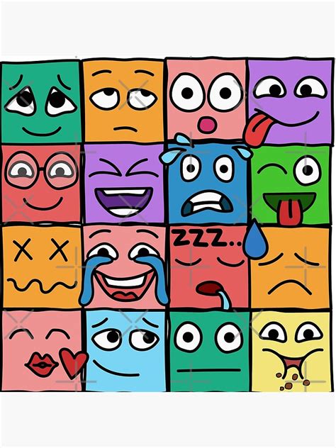 Cute Fun Colorful Square Emojis Kawaii Facial Expressions