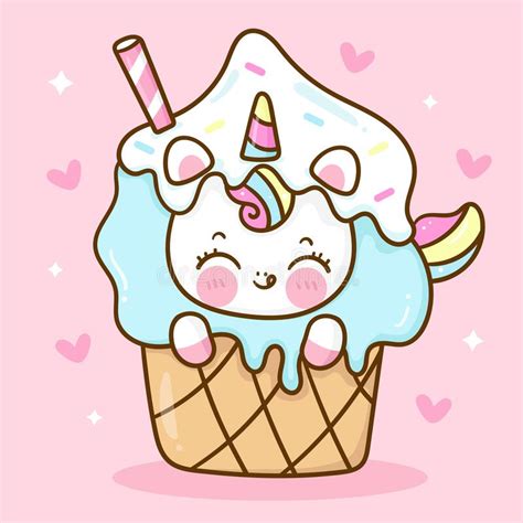Cute Unicorn Vector Eat Icecream Cone Sweet Dessert Pastel Color Pony