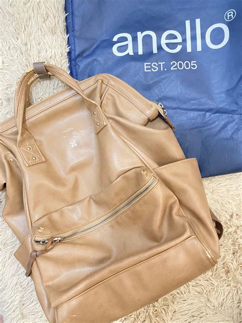 Original Anello Leather Backpack Nude Brown With Laptop Compartment