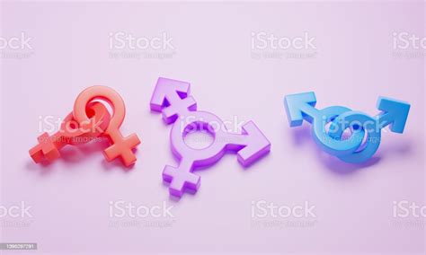 Gay Couple Lesbian Couple And Transgender Couple Gender Symbols Of Man Woman And Transgender 3d