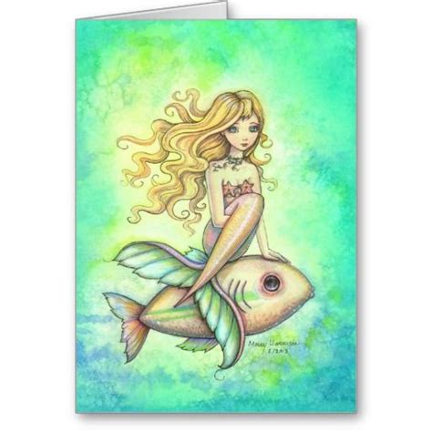 Fish Travel Cute Mermaid And Fish Fantasy Art Card