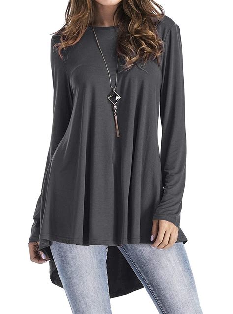 Adreamly Womens Long Sleeve High Low Loose Swing Tunic Tops At Amazon