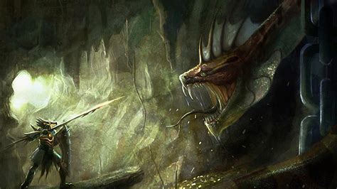 🥇 Paintings Caves Dragons Snakes Fantasy Art Artwork Warriors Wallpaper
