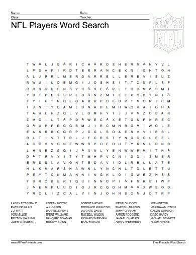 NFL Players Word Search Free Printable