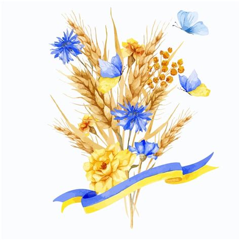 Premium Vector Ukrainian Flowers Watercolor Blue And Yellow Flowers