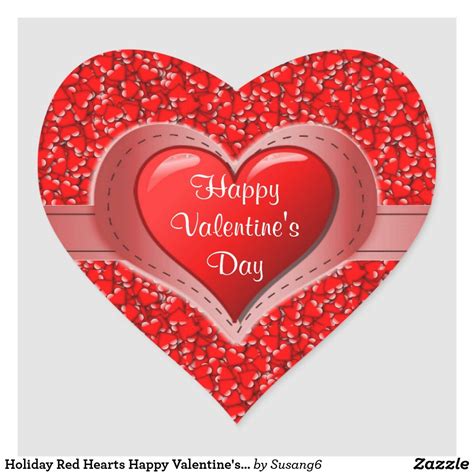 Holiday Red Hearts Happy Valentines Day Heart Sticker