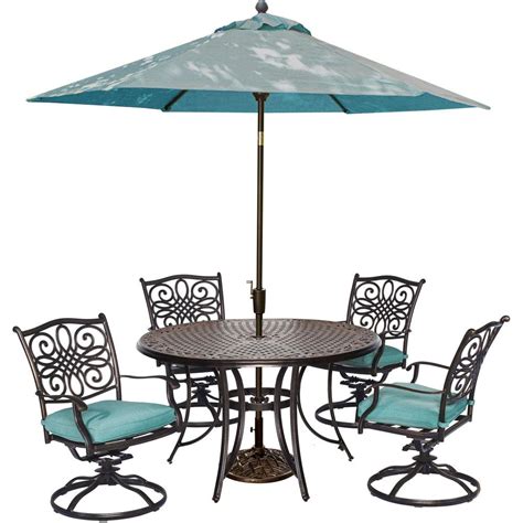 Hanover Traditions 5 Piece Outdoor Round Patio Dining Set 4 Swivel