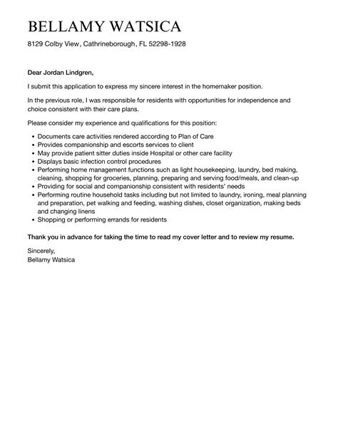 Homemaker Cover Letter Velvet Jobs