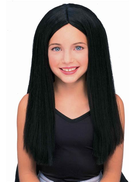 Kids Childrens Costume Long Black Straight Witch Or Vampire Wig