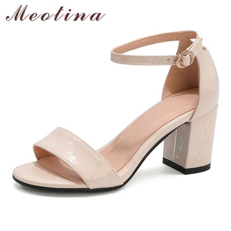 Meotina Ankle Strap Women Shoes High Heel Sandals Buckle Strap Square Heels Footwear Lady Summer