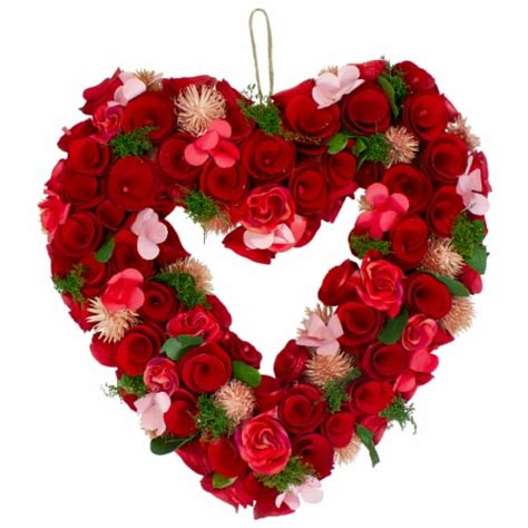 Northlight 10 Red Wooden Rose Floral Heart Shaped Artificial Valentine